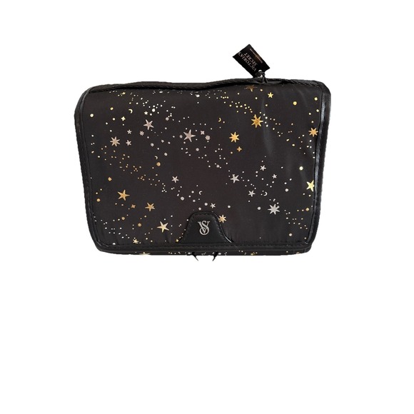 Victoria's Secret Handbags - Victoria's Secret Hanging Toiletry Bag Black Celestial Star Gold Silver Travel